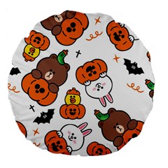 Illustration Pumpkin Bear Bat Bunny Chicken Large 18  Premium Flano Round Cushions by Sudhe