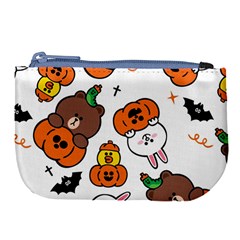 Illustration Pumpkin Bear Bat Bunny Chicken Large Coin Purse by Sudhe