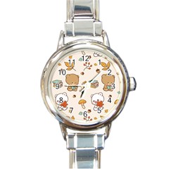 Illustration Bear Cartoon Background Pattern Round Italian Charm Watch by Sudhe