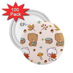 Illustration Bear Cartoon Background Pattern 2 25  Buttons (100 Pack)  by Sudhe