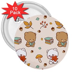 Illustration Bear Cartoon Background Pattern 3  Buttons (10 Pack)  by Sudhe