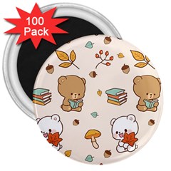 Illustration Bear Cartoon Background Pattern 3  Magnets (100 Pack) by Sudhe