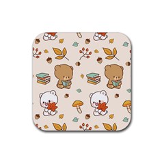 Illustration Bear Cartoon Background Pattern Rubber Coaster (square) by Sudhe