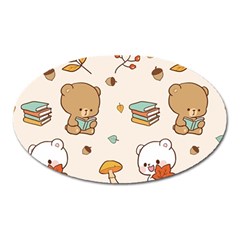 Illustration Bear Cartoon Background Pattern Oval Magnet by Sudhe