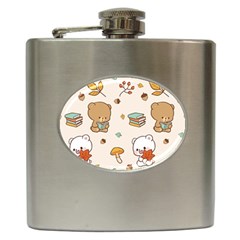 Illustration Bear Cartoon Background Pattern Hip Flask (6 Oz) by Sudhe