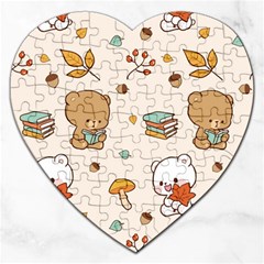 Illustration Bear Cartoon Background Pattern Jigsaw Puzzle (heart) by Sudhe