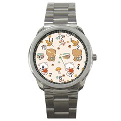 Illustration Bear Cartoon Background Pattern Sport Metal Watch by Sudhe