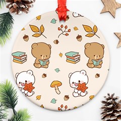 Illustration Bear Cartoon Background Pattern Round Ornament (two Sides)