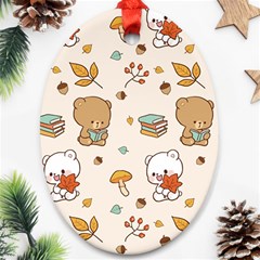 Illustration Bear Cartoon Background Pattern Oval Ornament (two Sides)