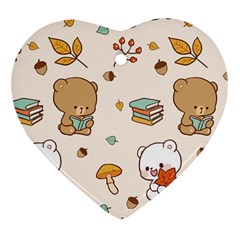 Illustration Bear Cartoon Background Pattern Heart Ornament (two Sides)