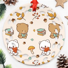 Illustration Bear Cartoon Background Pattern Round Filigree Ornament (two Sides)