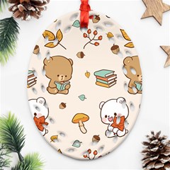 Illustration Bear Cartoon Background Pattern Oval Filigree Ornament (two Sides)