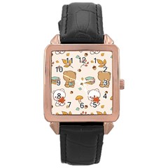 Illustration Bear Cartoon Background Pattern Rose Gold Leather Watch  by Sudhe