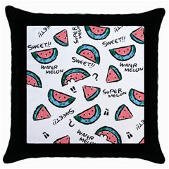 Illustration Watermelon Fruit Sweet Slicee Throw Pillow Case (black) by Sudhe