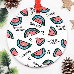 Illustration Watermelon Fruit Sweet Slicee Round Ornament (two Sides)