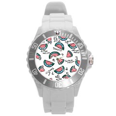 Illustration Watermelon Fruit Sweet Slicee Round Plastic Sport Watch (l) by Sudhe