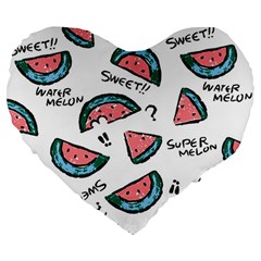 Illustration Watermelon Fruit Sweet Slicee Large 19  Premium Heart Shape Cushions by Sudhe