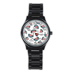 Illustration Watermelon Fruit Sweet Slicee Stainless Steel Round Watch by Sudhe