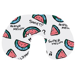 Illustration Watermelon Fruit Sweet Slicee Travel Neck Pillow by Sudhe