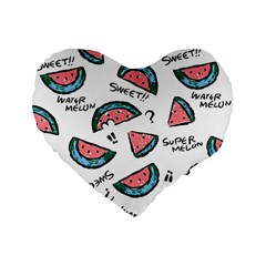 Illustration Watermelon Fruit Sweet Slicee Standard 16  Premium Flano Heart Shape Cushions by Sudhe