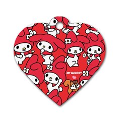 Rabbit Background Cartoon Dog Tag Heart (two Sides)