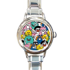 Illustration Animals Cartoon Background Pattern Round Italian Charm Watch by Sudhe