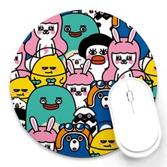 Illustration Animals Cartoon Background Pattern Round Mousepads by Sudhe