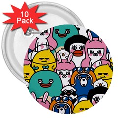 Illustration Animals Cartoon Background Pattern 3  Buttons (10 Pack)  by Sudhe