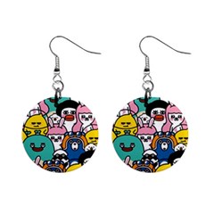 Illustration Animals Cartoon Background Pattern Mini Button Earrings by Sudhe