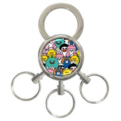 Illustration Animals Cartoon Background Pattern 3-ring Key Chain by Sudhe