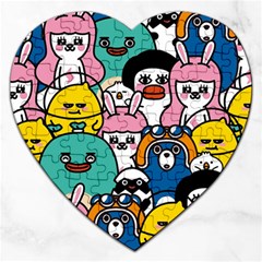 Illustration Animals Cartoon Background Pattern Jigsaw Puzzle (heart) by Sudhe