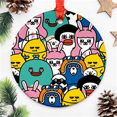 Illustration Animals Cartoon Background Pattern Round Ornament (two Sides)