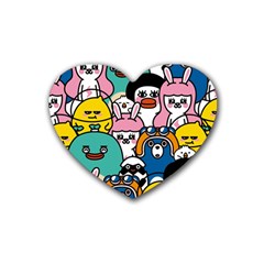 Illustration Animals Cartoon Background Pattern Rubber Coaster (heart) by Sudhe