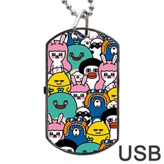 Illustration Animals Cartoon Background Pattern Dog Tag Usb Flash (one Side) by Sudhe