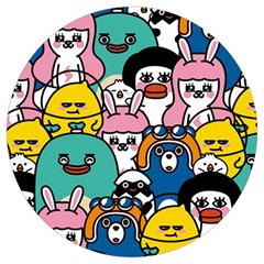 Illustration Animals Cartoon Background Pattern Round Trivet by Sudhe