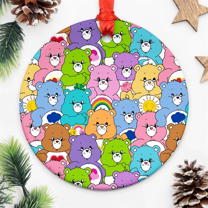 Care Bears Bear Background Cartoon Round Ornament (Two Sides)