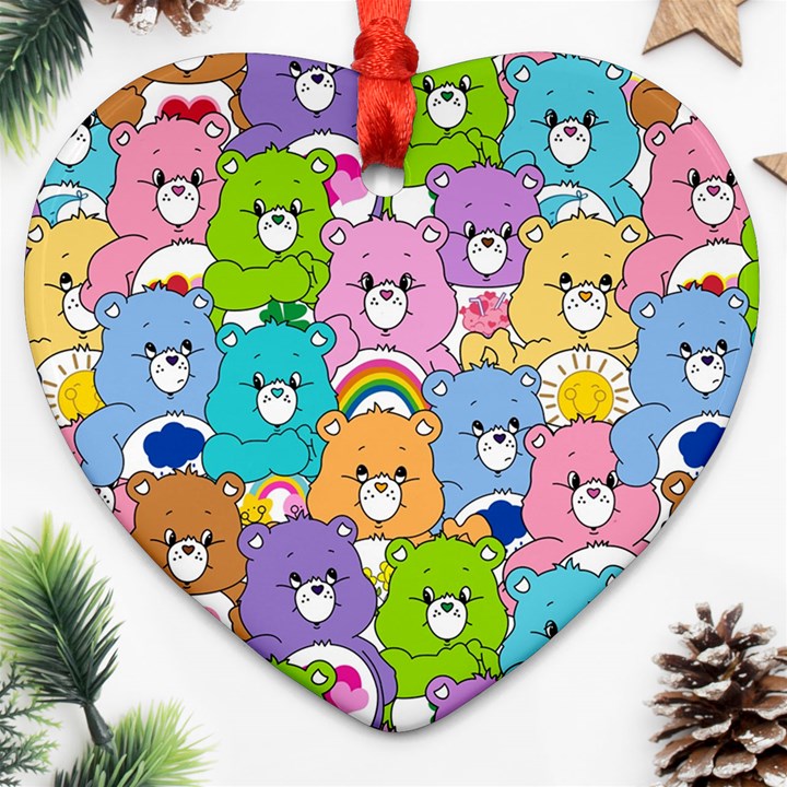 Care Bears Bear Background Cartoon Heart Ornament (Two Sides)