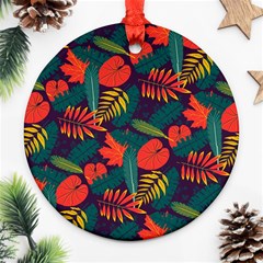 Leaves Pattern Wallpaper Seamless Round Ornament (two Sides)