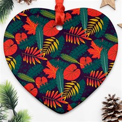 Leaves Pattern Wallpaper Seamless Heart Ornament (two Sides)