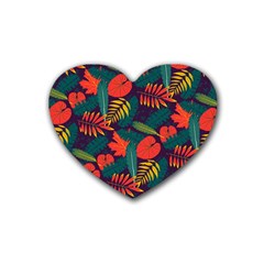 Leaves Pattern Wallpaper Seamless Rubber Heart Coaster (4 Pack) by Sudhe