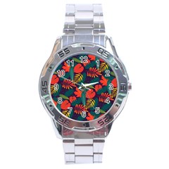 Leaves Pattern Wallpaper Seamless Stainless Steel Analogue Watch by Sudhe