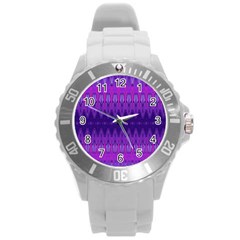 Illustration Purple Abstract Wallpaper Pattern Abstract Round Plastic Sport Watch (l) by Sudhe