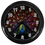 Beautiful Peacock Feather Wall Clock (Black) Front