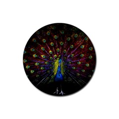 Beautiful Peacock Feather Rubber Round Coaster (4 Pack)