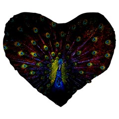 Beautiful Peacock Feather Large 19  Premium Heart Shape Cushions by Jancukart