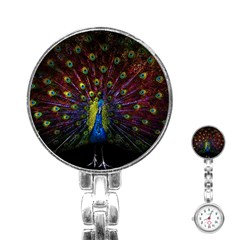 Beautiful Peacock Feather Stainless Steel Nurses Watch