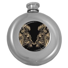 Animalsangry Male Lions Conflict Round Hip Flask (5 Oz) by Jancukart