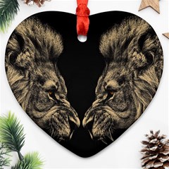 Animalsangry Male Lions Conflict Heart Ornament (two Sides)