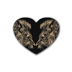 Animalsangry Male Lions Conflict Rubber Coaster (heart) by Jancukart