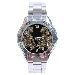 Animalsangry Male Lions Conflict Stainless Steel Analogue Watch